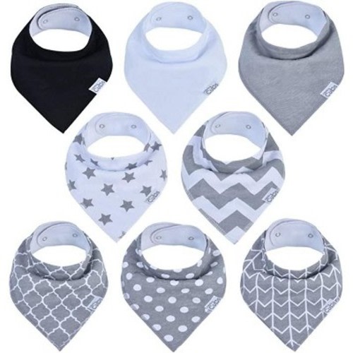 Baby Bandana Bibs, 100% Organic Cotton, 8 Pack Unisex by Comfy Cubs