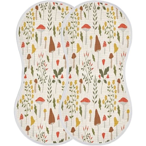 Kigai Colorful Mushroom Baby Burp Cloths Extra Soft and Absorbent Burping Rags Cotton Burping Clothes Baby Washcloths for Newborn Boys Girls Nursery Decor - 2 Pack
