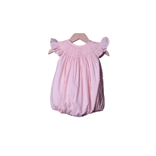 Smocked Little Sister Pink Swiss Dot Bubble