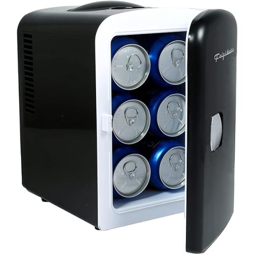 Frigidaire Mini Portable Compact Personal Fridge Cooler, 4 Liter Capacity Chills Six 12 oz Cans, 100% Freon-Free & Eco Friendly, Includes Plugs for Home Outlet & 12V Car Charger – Black