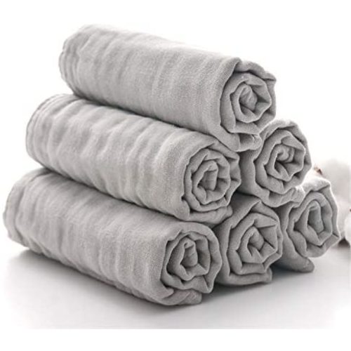 Baby Bath Washcloths by MUKIN - Muslin Face Towels for Newborn,Ultra Soft Wash Cloths for Babies | Baby Wipes for Baby Sensitive Skin | Perfect Baby Registry as Shower.12''X12'' (Set of 6) Grey