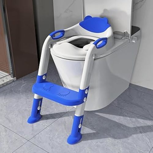 Potty Training Seat with Step Stool Ladder, SKYROKU Potty Training Toilet for Kids Boys Girls Toddlers - Comfortable Safe Potty Seat with Anti-Slip Pads Ladder Navy Blue