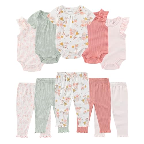Ruliby Baby Bodysuit and Pant Set Summer Ribbed Mix Match Infant Boy Girl Clothes Outfits