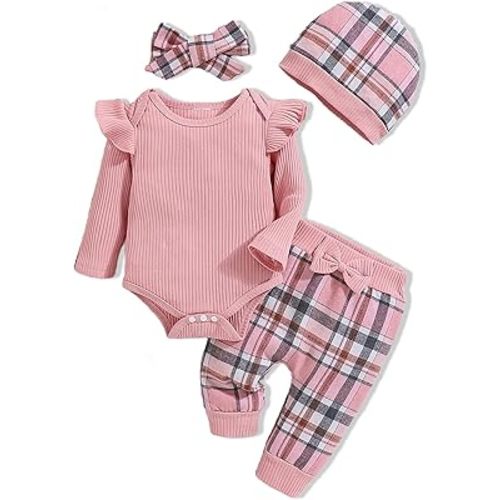 Baby Girl Clothes Infant Girl Outfit Newborn Girl Romper Summer Spring Pants Set Cute Hat Headband