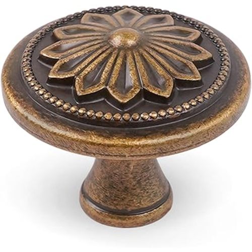 DWYL & LWYD Antique Brass Cabinet Knobs 10 Pack,Heavy Duty Solid Zinc Alloy Vintage Cabinet knobs,1-2/5"Dia Round Kitchen Cabinet Handles for Cabinets, Drawer Pulls Vintage Dresser Knobs