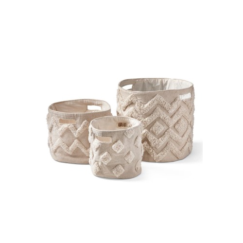 Set of 3 Tufted Canvas Bins Decorative Cotton Baskets, One Size