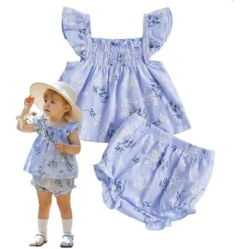 Infant Baby Girl Summer Clothes Floral Ruffle Shirts Tank Tops And Bloomers Shorts 2 Pcs Set Cute Outfit