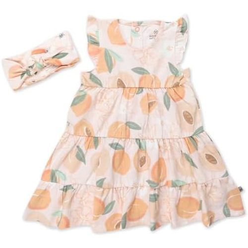 HonestBaby 2-Piece Outfit Dress & Headband Set for Infant, Baby and Toddler Girls