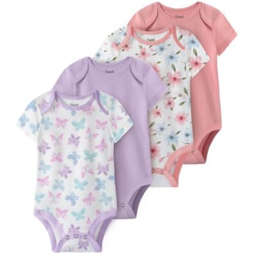 Baby Bodysuits Newborn 100% Cotton, Soft Short Sleeve Toddler Infant Cute Body Suits for Baby Boys Girls 4 Pack