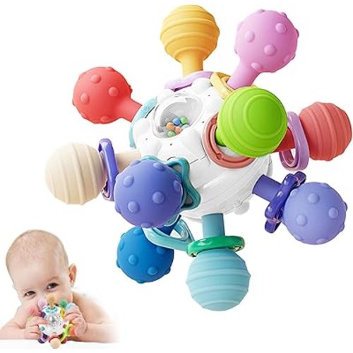 Baby Sensory Montessori Toy - Infant Teething Relief - Teethers for Newborn - Developmental Rattles Chew Toys Gifts for 0 3 6 9 12 18 Months Girl Boy -Toddler Travel Toy for 1 2 One Year Old (White)