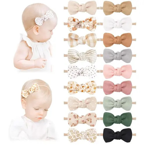 Niceye Baby Girl Bows and Headbands, Handmade Stretchy Nylon Hairbands Hair Bows for Newborn, Infant, Toddler - Soft Baby Hair Accessories - 18 Packs