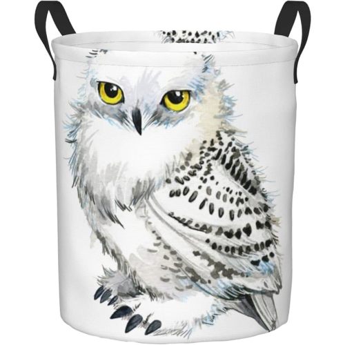 Snowy White Owl Collapsible Laundry Basket with Handle