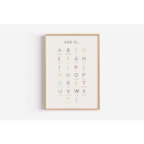 God Is A-Z Alphabet Wall Art, Christian Nursery Decor, Kid's Bible Verse Affirmation, Modern Christian Print, Colorful Baby Boy Girl Art