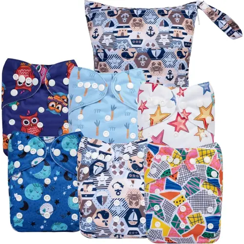 ALVABABY 6 Pack Cloth Diaper with 12 Inserts One Size Adjustable Washable Reusable Diaper Cover for Baby Girls and Boys