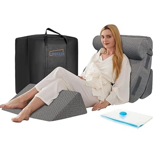 Orthopedic Bed Wedge Pillow Set 4PCS, Wedge Pillow Set for Back Pain Relief, Sitting up in Bed, Post Surgery, Acid Reflux, Snoring&GERD, Body Pillow for Sleeping,Leg,Neck,Shoulder Support, Dark Grey