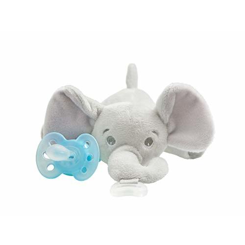 Philips Avent ultra soft Snuggle Pacifier Holder with Detachable Pacifier, Elephant, 0-6m