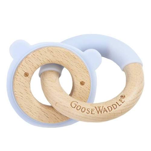 Silicone + Wood Double Ring Teether (4 Colors) - Goosewaddle® | Newborn Baby Blankets Toys Teethers Bibs & More