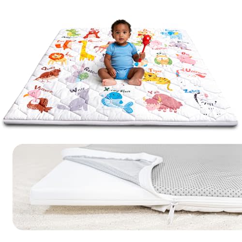 Foam Baby Play Mat 50x50, Removable and Machine Washable Cover, Thicken Cushioning Playmat and Perfect for Playpen, Non-Slip Bottom, Easy to Clean for Infants, Toddlers & Babies(Animal)