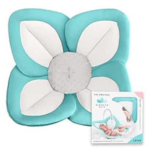 Blooming Bath Baby Bath Seat - Baby Tubs for Newborn Infants to Toddler 0 to 6 Months and Up - Baby Essentials Must Haves - The Original Washer-Safe Flower Seat (Lotus, Seafoam) - Seafoam/White/Gray