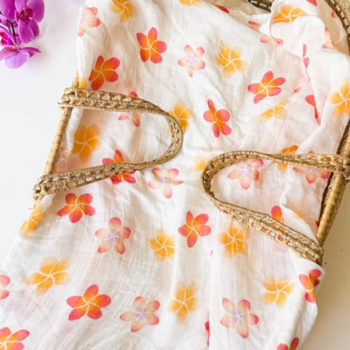 Plumeria Flower Print Organic Bamboo Swaddle – Coca + B.