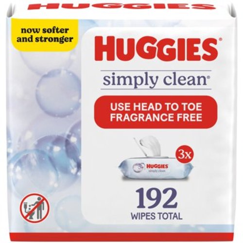 Huggies Simply Clean Unscented Wipes, 3 Flip-Top Packs, 192 Total Ct (Select for More)