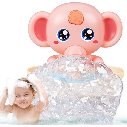 Bath Toys, Elephant Bath Bubble Maker with Music, Magnetic Charging Bubble Machine, Bath Toys for Toddlers 1-3, Toddler Bathtub Toys, Birthday for 1 2 3 4 5 Years Old Boys Girls (Pink)