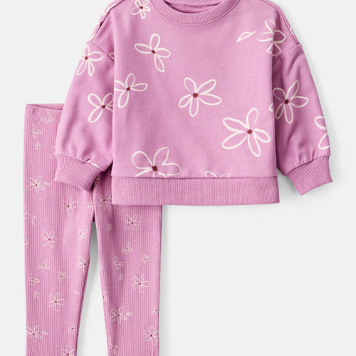 Purple Baby Girl Floral Long-Sleeve Cotton Tee & Pant Set - Purple | Carter’s Oshkosh Canada