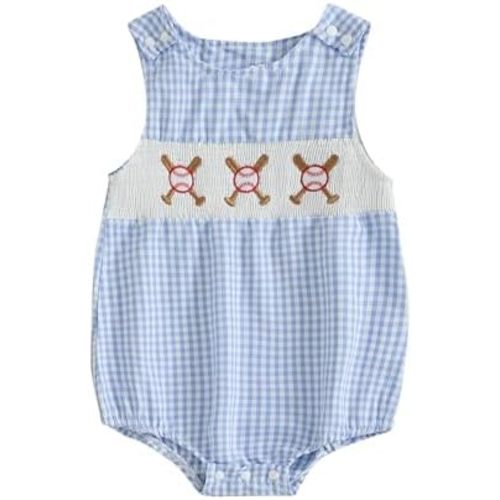 BeQeuewll Summer Baby Clothes Newborn Boy Girl Smocked Bubble Romper Plaid Overall Infant Jumpsuit One Piece Outfit