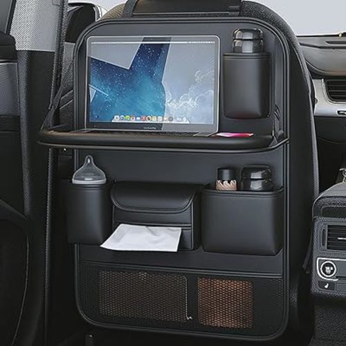 Popular Items Rear Seat Organizer, Premium Waterproof PU Leather Car Seat Back Pocket with Stain Proof iPad Storage, Black