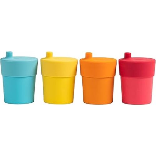 WeeSprout Bamboo Grow-With-Me Sippy Cups with Lids, 10 oz Set of Four, Babies Kids & Toddlers, Made With Bamboo & 100% Silicone, Bite Spout Design, Dishwasher Safe