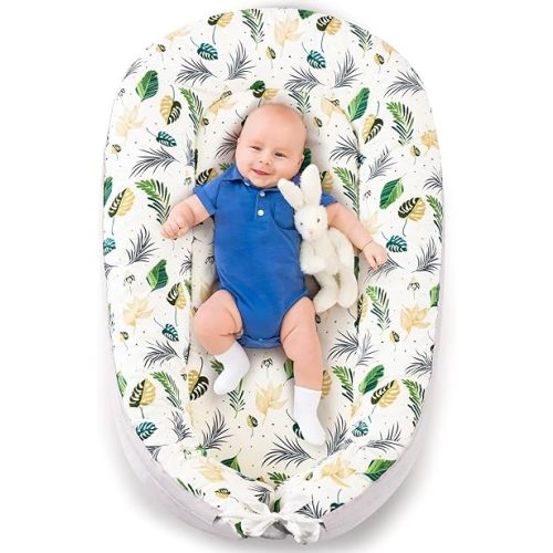 Baby Lounger- Baby Nest for 0-24 Months, Ultra Soft Organic Cotton Breathable & Portable Baby Lounger, Baby Lounger Pillow for Newborn (Leaves)