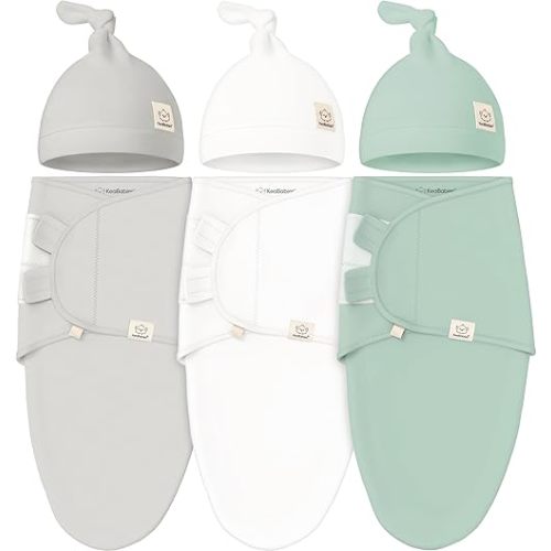 KeaBabies 3-Pack Swaddles for Newborn Baby Girls, Boys with Hats - Organic Soft Baby Sleep Sacks, Breathable Baby Swaddle 3-6 Months Beanies Set, Premie Infant Sleep Sack 0-3 Months (Sage)