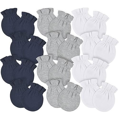 Gerber Baby 8-Pack Scratch Mittens, Navy/Gray/White, 0-3 Months (12-Pack)