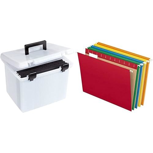 Pendaflex Portable File Box with Hanging Folders (41745AMZ) | Pendaflex Hanging File Folders, Letter Size, Assorted Colors (81663)