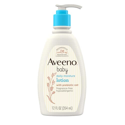 Aveeno Baby Daily Moisture Body Lotion for Sensitive Skin, Hypoallergenic Moisturizing Baby Lotion with Nourishing Oatmeal to Deeply Moisturize Baby's Skin, Fragrance-Free, 12 fl. oz