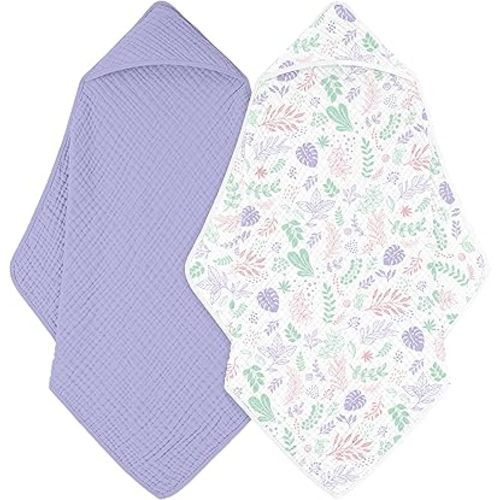 Baby Bath Towels, 100% Muslin Cotton Hooded Baby Towels for Newborn, 2 Pack Baby Towels with Hood for Infant Toddler and Kids, Large 32x32Inch, Soft and Absorbent