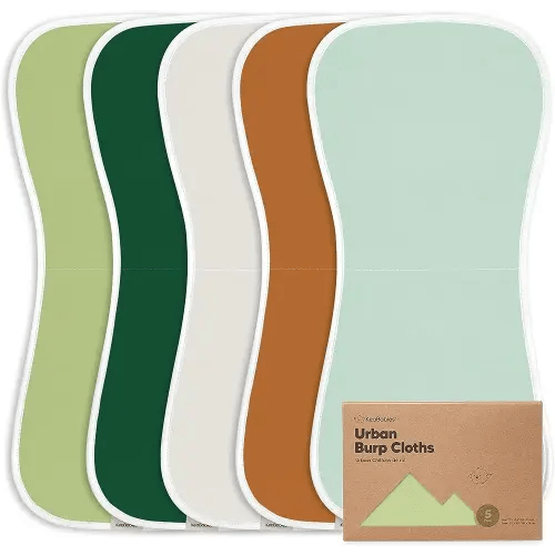 5-Pack Organic Burp Cloths for Baby Boys and Girls - Ultra Absorbent Burping Cloth, Burp Clothes, Newborn Towel - Milk Spit Up Rags - Burpy Cloth Bib for Unisex, Boy, Girl - Burp Cloths (Hunter)