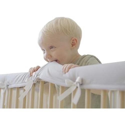 Wazzo Baby Crib Rail Edge Cover Protector Teething Guard Wrap 4 PCS (2 Front + 2 Side) - Easy Install - Front Cover 51" L x 7" W - Side Cover 27.5" L x 7" W