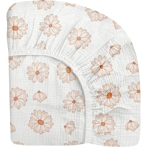 Crib Sheets for Boys Girl, Fitted Baby Toddler Bed Sheets 28" x 52", Neutral Muslin Cotton Crib Mattress Bedding Soft and Breathable Comfort(Flower-A)