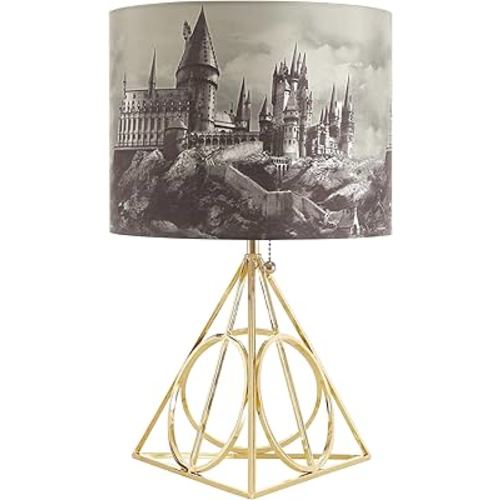 Idea Nuova Harry Potter Figural Gold Wire Base Table Lamp with Printed Hogwarts Shade, 16" H