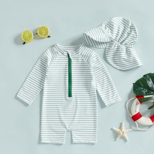 Baby Boys Swimsuit Onepiece Striped Zipper Swimwear Baby Toddler Girls Bathing Suit Rash Guard Swimming Sunsuit