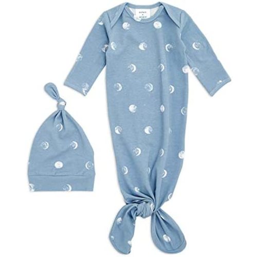 aden + anais Comfort Knit Knotted Newborn Baby Gown and Hat, 2 Piece Set, 0-3 Months