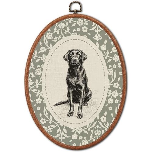 Vintage Black Labrador Floral Dog Oval Wall Art Framed Decor Accents