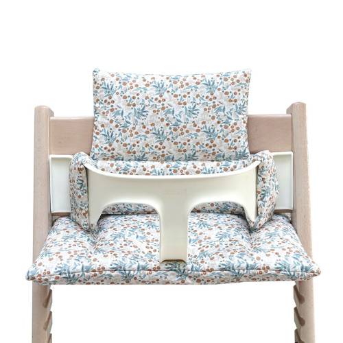 WIPE-CLEAN Cushion Set compatible with / only fits on the Tripp Trapp high chair by Stokke - Flower meadow blue COATED