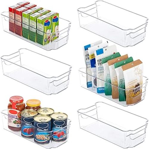 HOOJO Refrigerator Organizers and Storage - 6pcs Clear Plastic Bins For Fridge, Freezer, Kitchen Cabinet, Pantry Organization and Storage, BPA Free Fridge Organizer, 12.5" Long-Medium