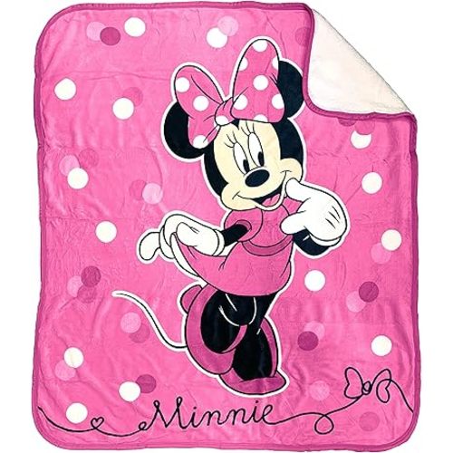Jay Franco Disney Minnie Mouse Sweet Dots Sherpa Throw Blanket - Measures 50 x 60 inches, Kids Bedding - Fade Resistant Super Soft - (Official Disney Product)