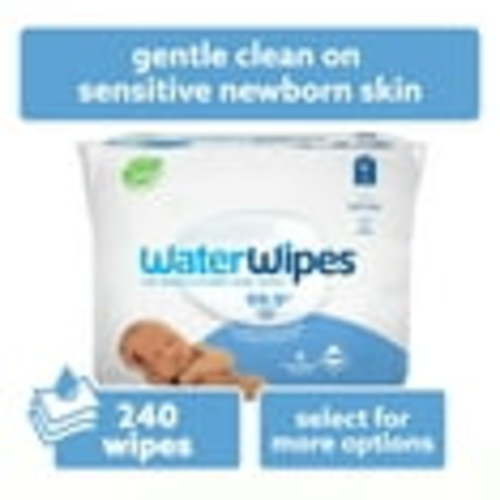 WaterWipes Natural Non-Fragrance Baby Wipes, 99.9% Water Based, 4 Packs (240 Wipes)