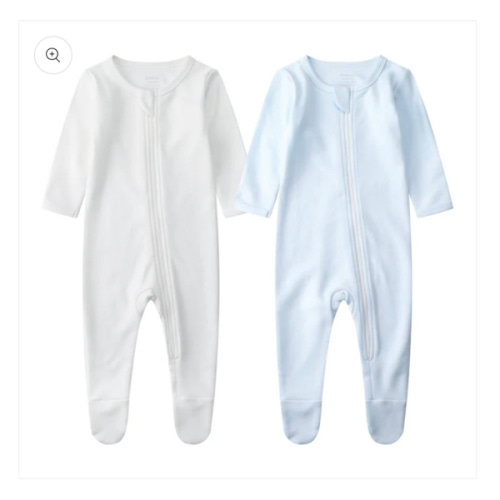 100% Cotton Zip Footed Pajamas - 2 Pack - Off-White & Blue – Owlivia