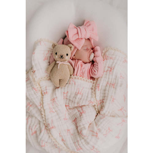 Gauze Lace Baby Blanket | Pink Bows * MARCH PRE-ORDER* – Little and Fern