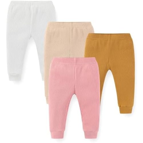 Unisex Baby Boy Girl Pants Sets Ribbed Soft Infants Bottoms Casual 4 Pack 0-24 Month Babies' Leggings